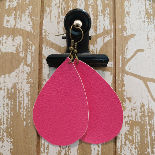 Handmade Pink Raindrop Faux Leather Earrings