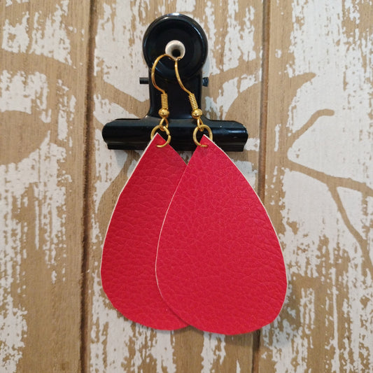 Handmade Red Raindrop Faux Leather Earrings