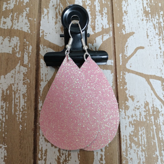 Handmade Light Pink Glitter Raindrop Faux Leather Earrings