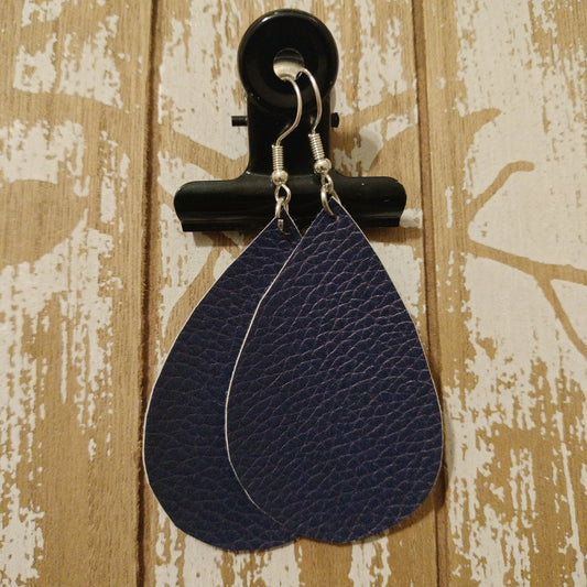 Handmade Navy Blue Raindrop Faux Leather Earrings