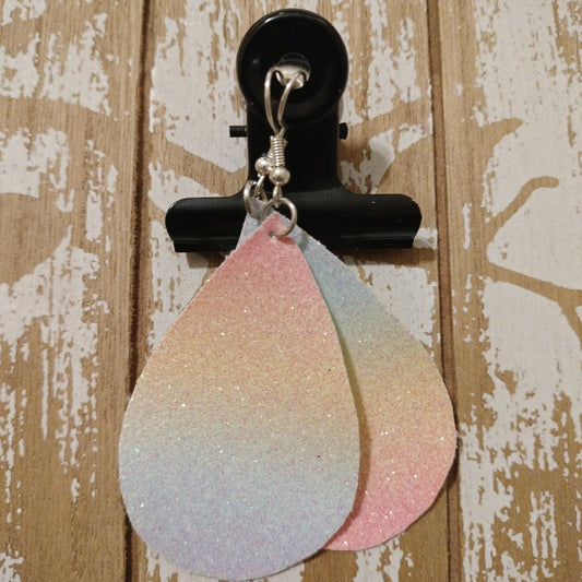 Handmade Pastel Rainbow Glitter Raindrop Faux Leather Earrings