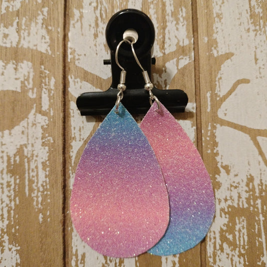 Handmade Rainbow Glitter Raindrop Faux Leather Earrings