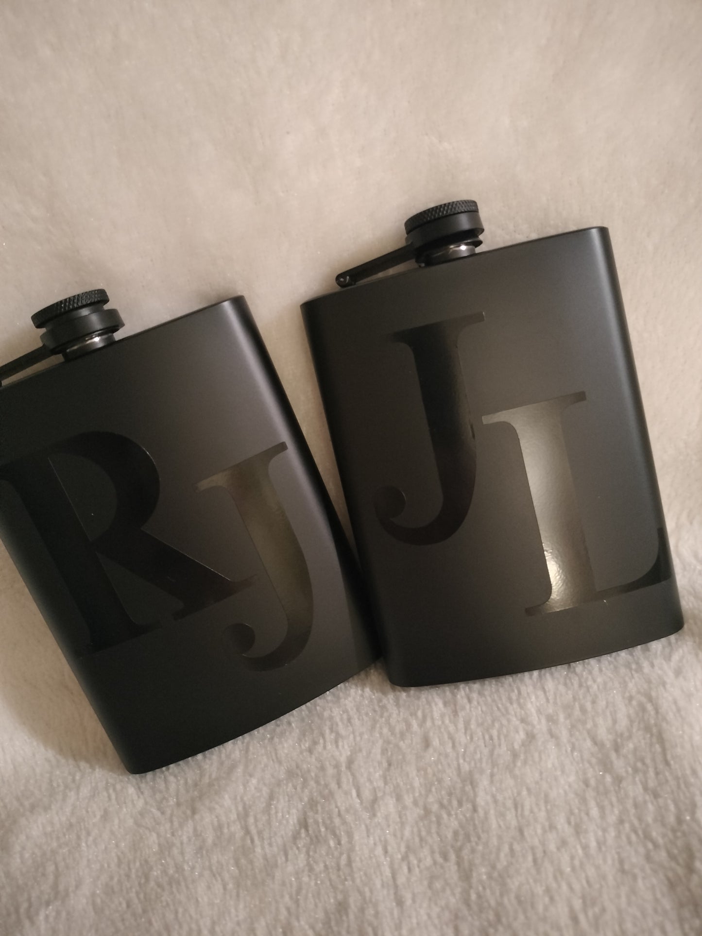 Customized Initials Sleek Black Stainless Steel Flask