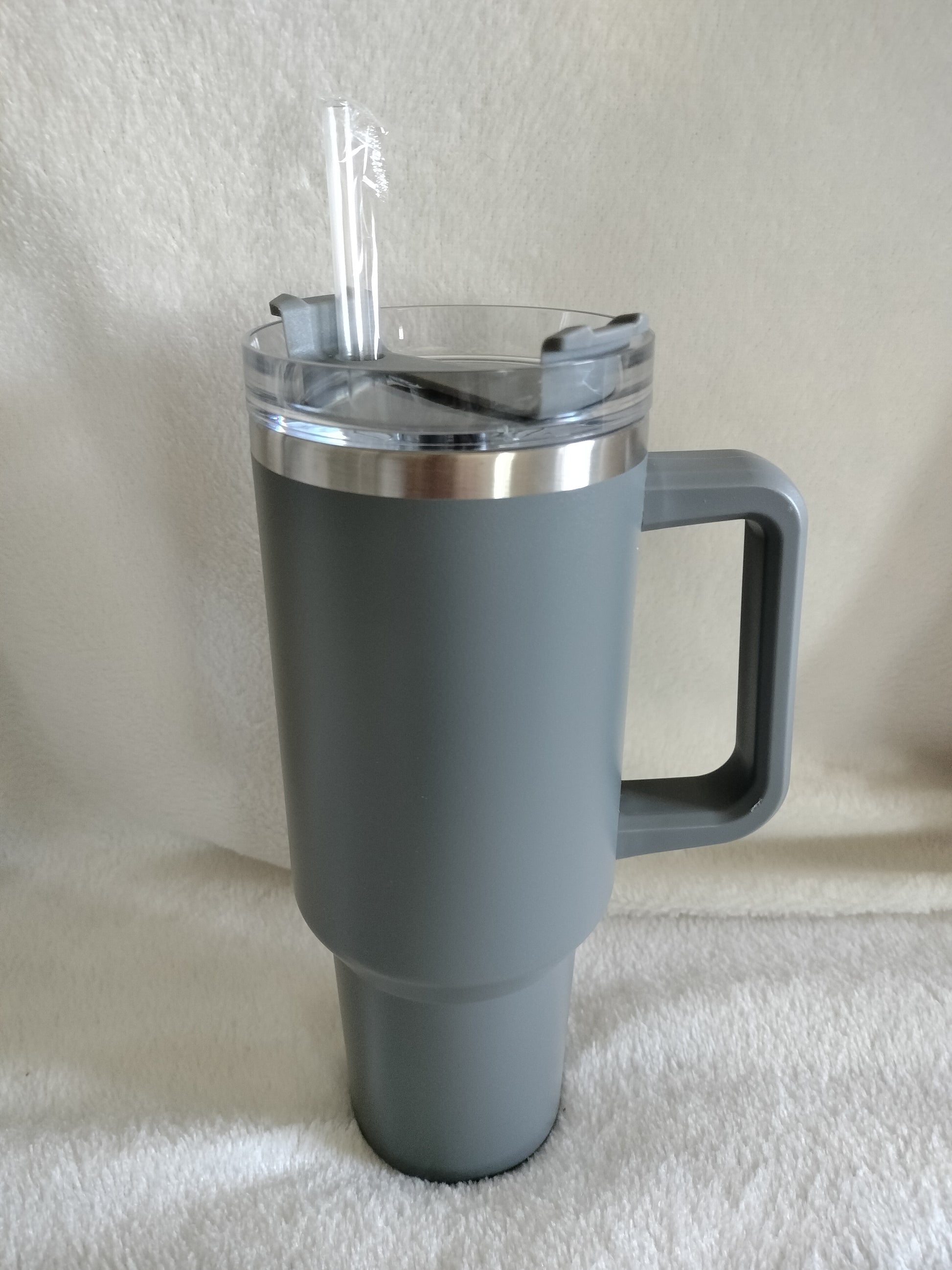 Grey Stanley Cup Dupe 40oz Reusable Stainless Steel Tumbler With Straw –  Southern Momma Boutique