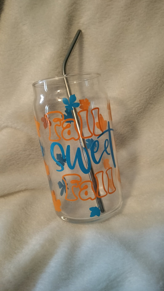 Fall Sweet Fall Iced Coffee Cup Glass with Straw - Beer Can Shaped Glass
