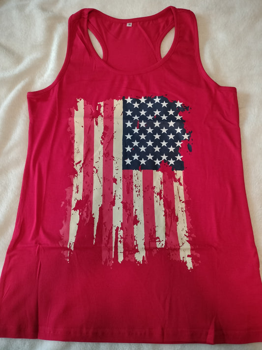 American Flag USA Womens Red Tank Top