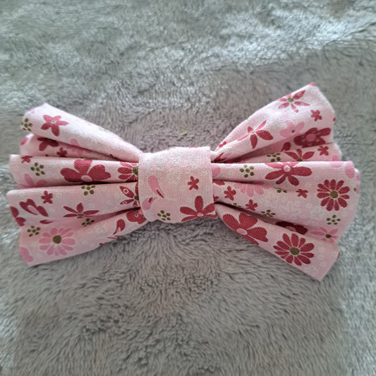 Handmade Little Girls Clip On Pink Floral Bow