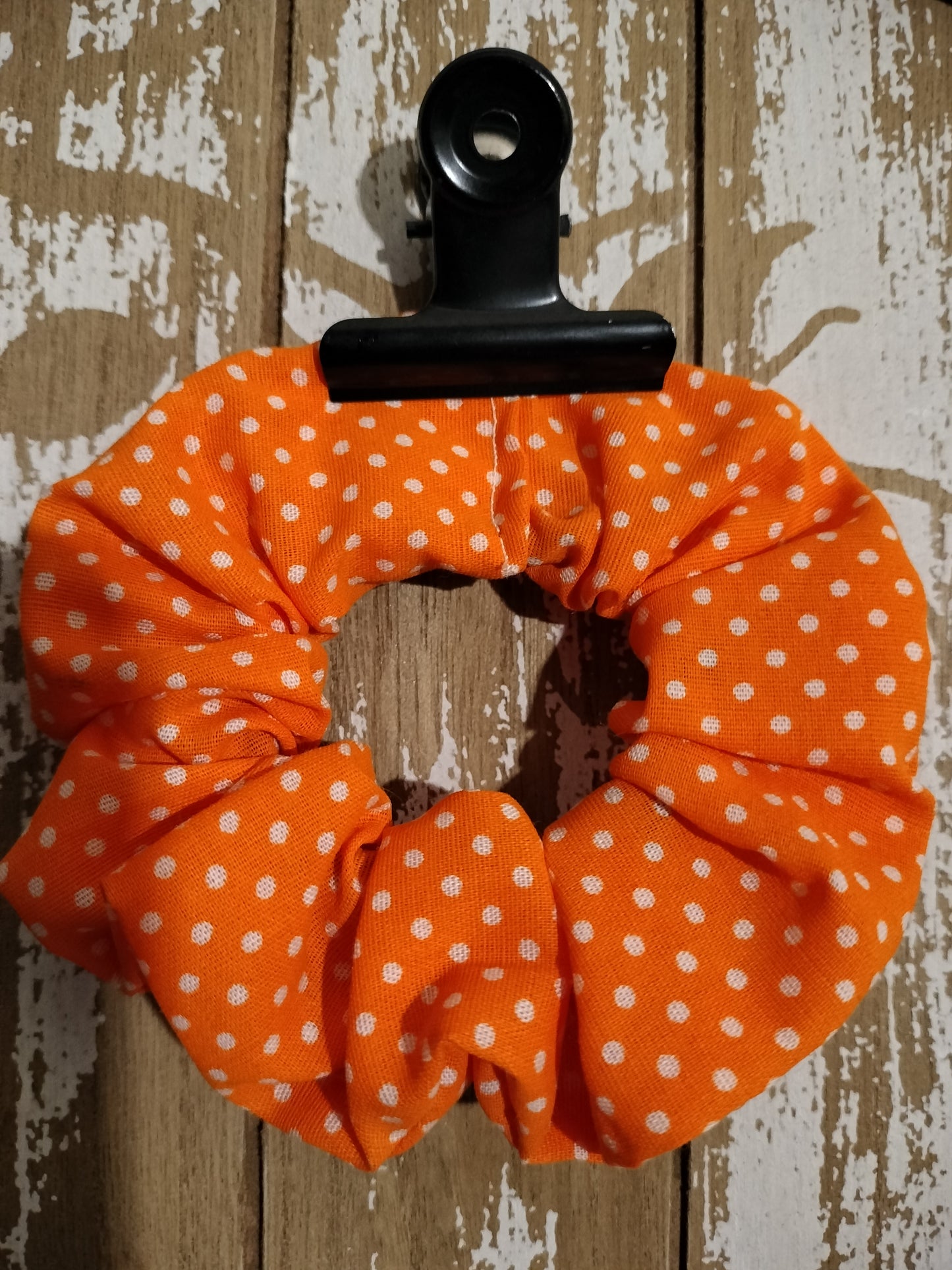 Handmade Orange Polkadot 90s Fashion Vintage Style Scrunchie Ponytail Hairtie