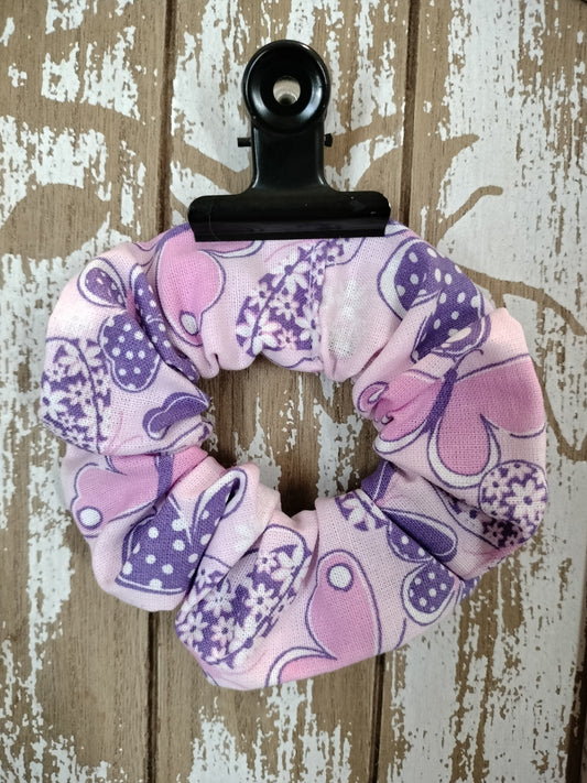Handmade Pink Butterflies 90s Fashion Vintage Style Scrunchie Ponytail Hairtie