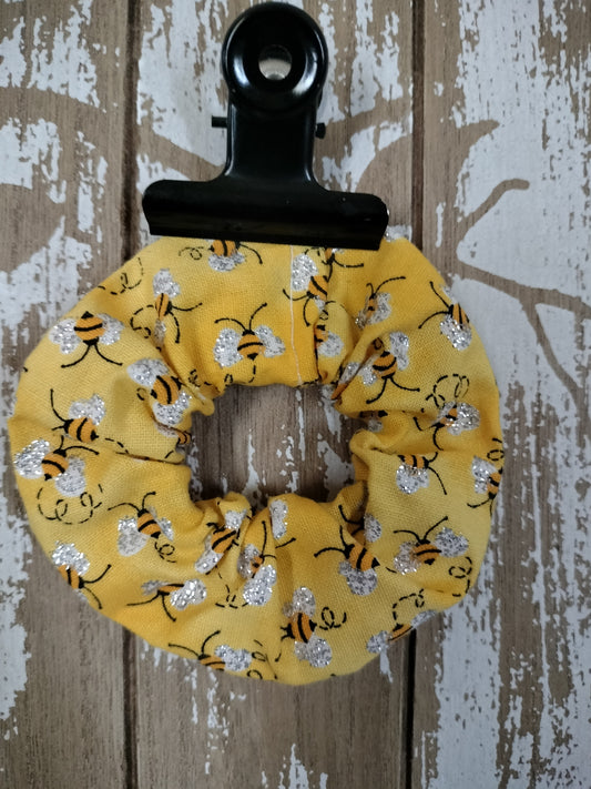 Handmade Yellow Sparkly Bumblebees 90s Fashion Vintage Style Scrunchie Ponytail Hairtie