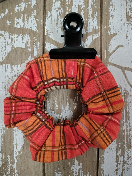 Handmade Orange Plaid 90s Fashion Vintage Style Scrunchie Ponytail Hairtie