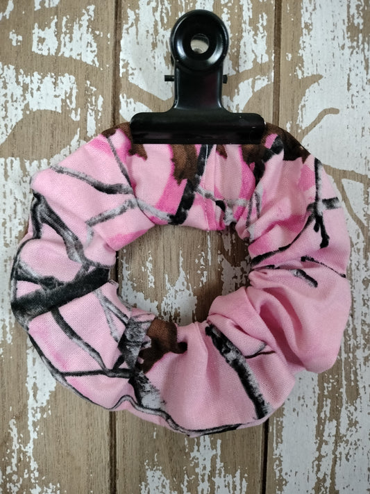 Handmade Pink Camo 90s Fashion Vintage Style Scrunchie Ponytail Hairtie
