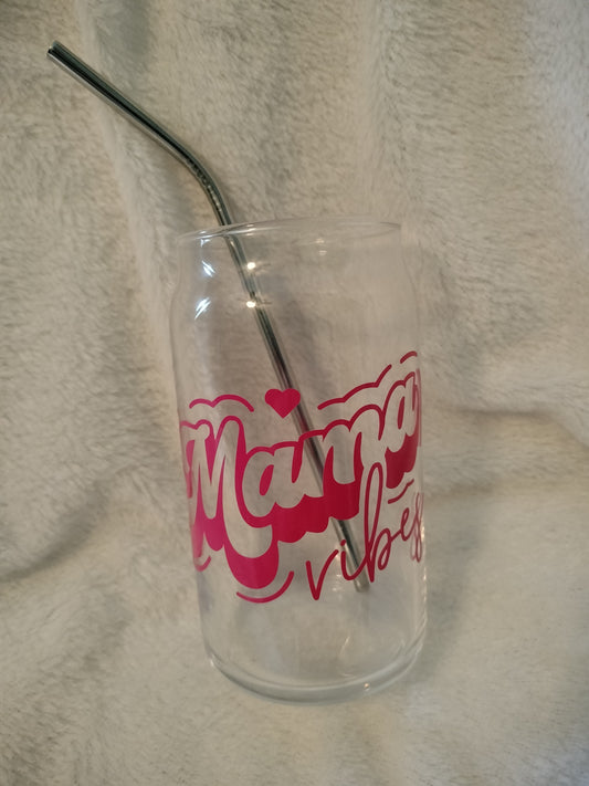 Mama Vibes Iced Coffee Cup with Straw - Beer Can Shaped Glass