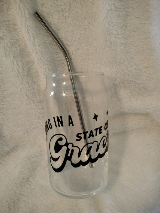 Living In A State Of Grace Iced Coffee Cup with Straw - Beer Can Shaped Glass