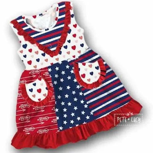 Girls Pete & Lucy 4th of July Patriotic Red, White & Blue Toddler Size 4T Short Sleeve Dress