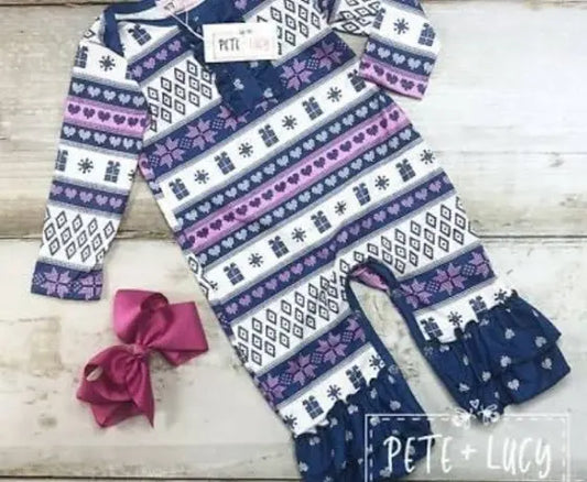 Girls Pete & Lucy Winter Snowflake Size 12-18 Month Long Sleeve Romper
